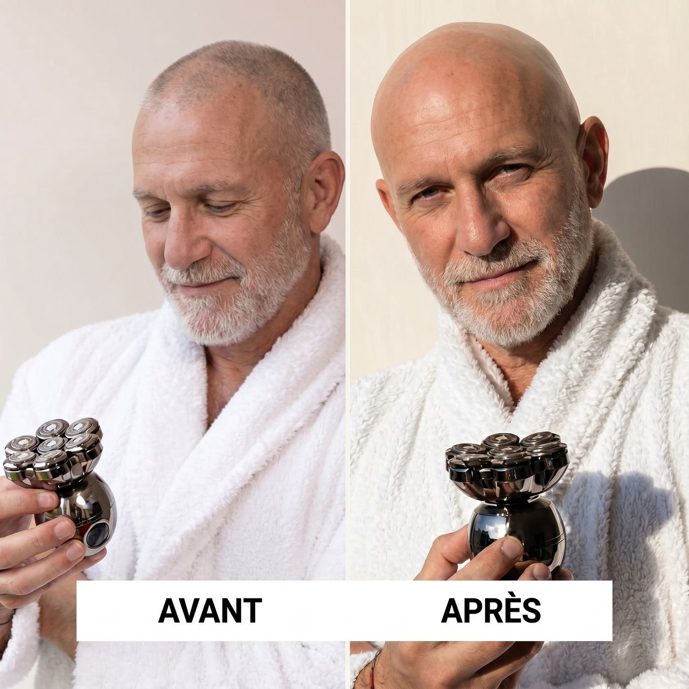Avant / après : crâne rasé avec le rasoir Aeroblade