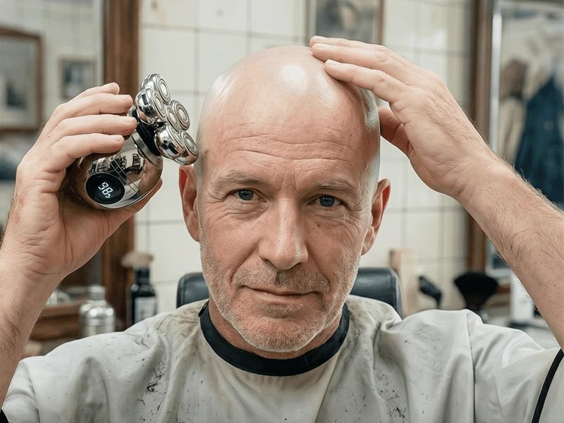 Client au crâne parfaitement rasé avec Aeroblade
