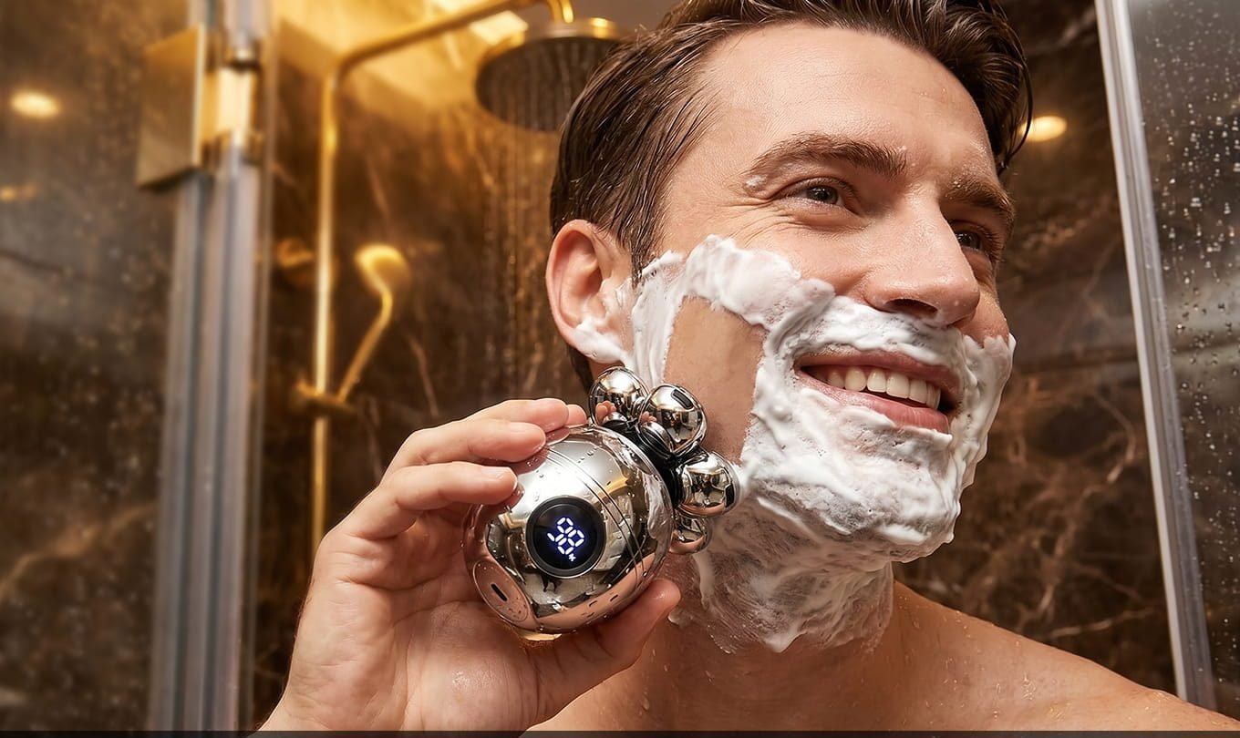 Homme se rasant sous la douche avec le rasoir Aeroblade